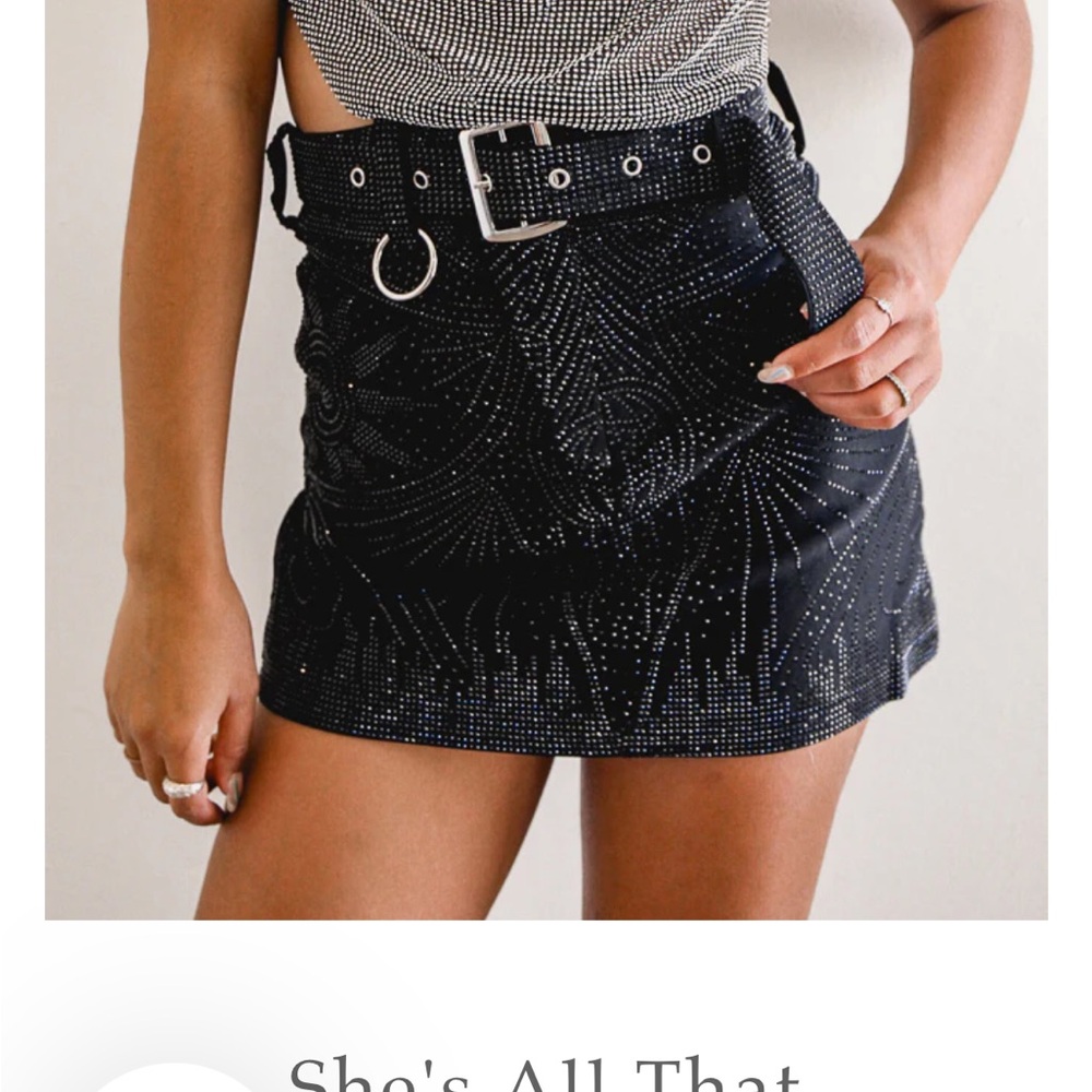Black Embellished/Rhinestoned Mini Skirt